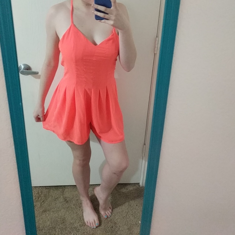 High waisted neon orange romper